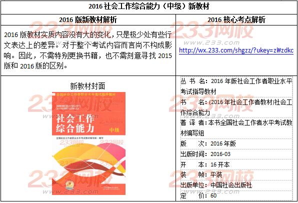 2016社會工作綜合能力（初級）新教材變化對比分析