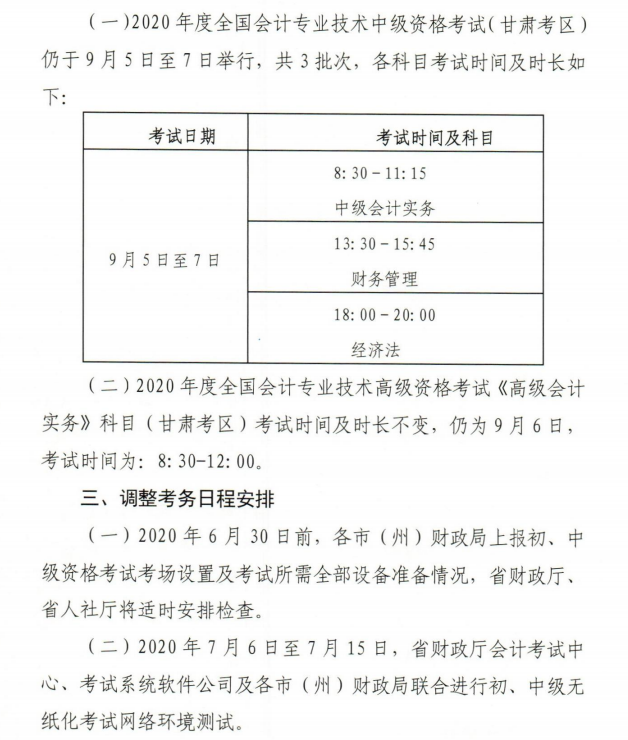 甘肅2020年初級會計資格考試考務(wù)安排及有關(guān)事項通知